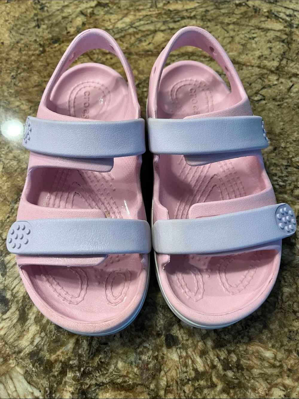 CROCS Kids Pink Sandals with Lavender Straps